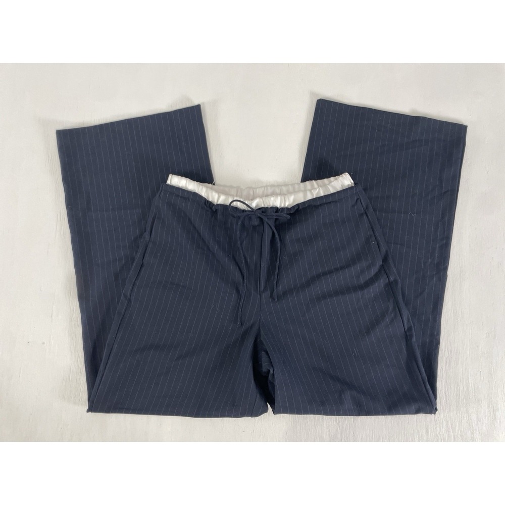 Zara Navy Blue Pine strip Boxer Wide‎ Leg Dress Pants Women's Size S Casual